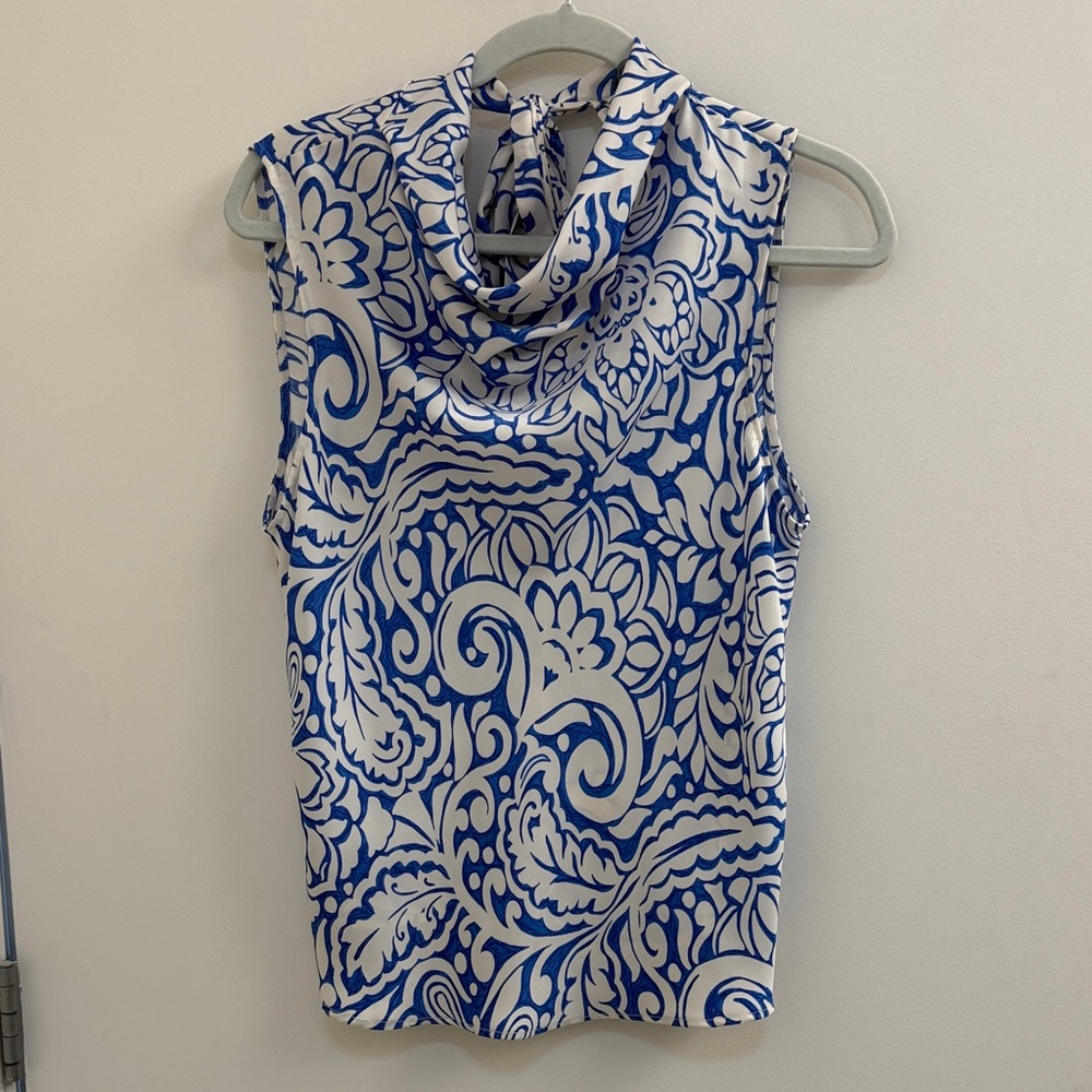 Zara Blue and White Floral Sleeveless Blouse